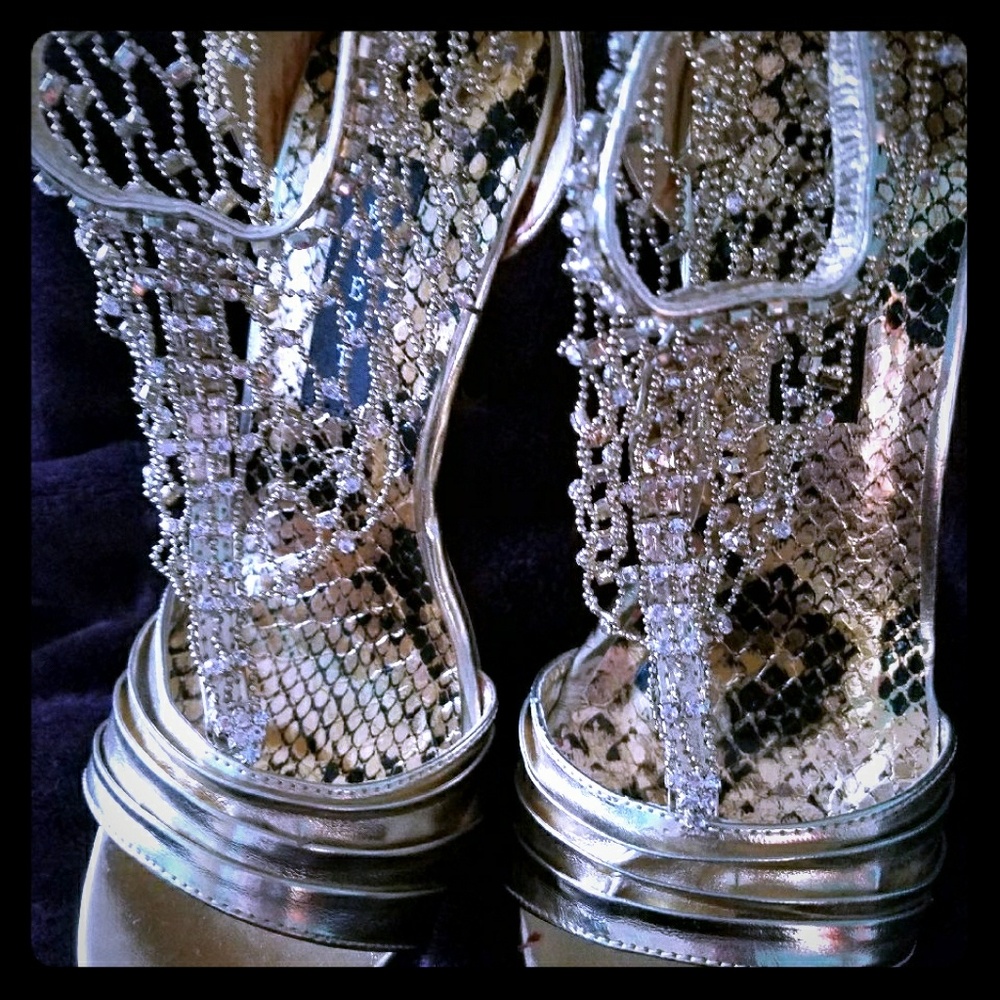 Silver rhinestone high heels
